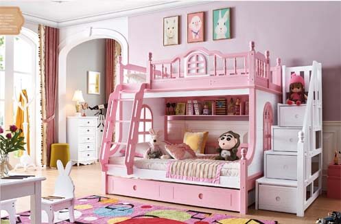 Giường tầng ngăn kéo cho bé gái màu hồng
