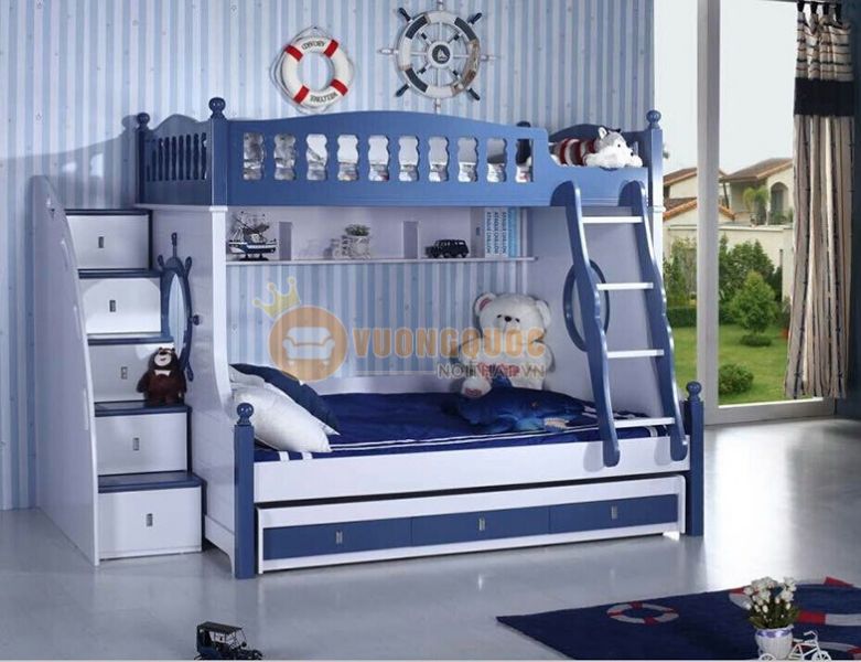 giường 2 tầng trẻ em xanh dương baby M611
