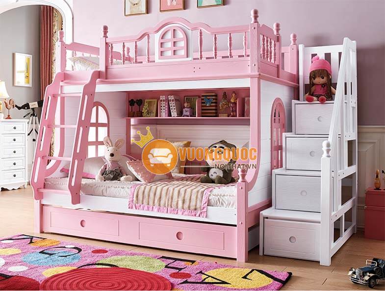 giường tầng cho bé màu hồng kẹo ngọt JY D-60