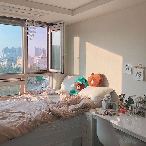 Gợi ý những ý tưởng thiết kế phòng ngủ Hàn Quốc dễ thương dùng ánh sáng tự nhiên