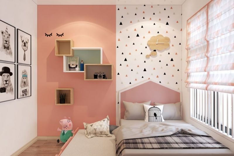 Phòng ngủ màu hồng – cam năng động