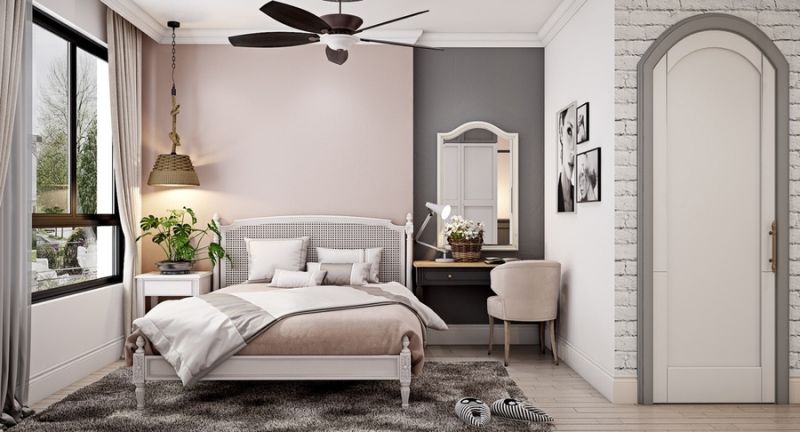 Phòng ngủ màu hồng – trắng nhẹ nhàng