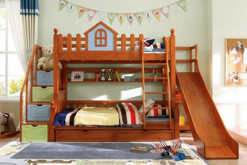 Mẫu giường tầng có cầu tụt gỗ tự nhiên