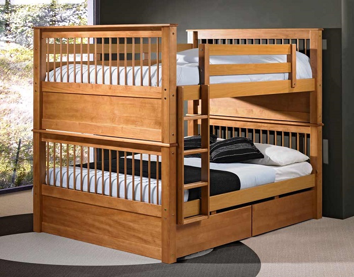 Mẫu giường tầng 1m6x2m bằng gỗ tự nhiên