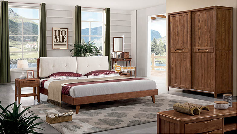 Combo giường tủ hiện đại chất liệu gỗ tự nhiên