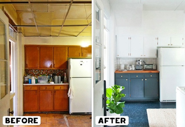 Tân trang tủ bếp cũ giúp tiết kiệm không gian 