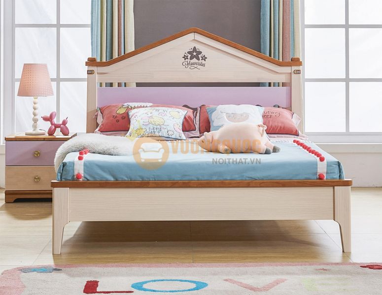 Mẫu giường ngủ trẻ em 1m2 làm bằng gỗ 