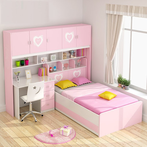 Giường ngủ màu hồng cho bé gái vô cùng xinh xắn 