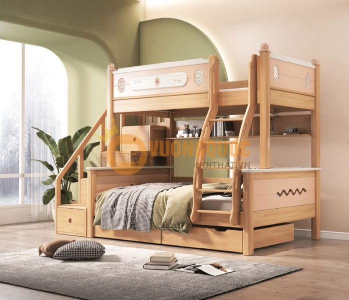 Giường tầng trẻ em đơn giản làm bằng gỗ 