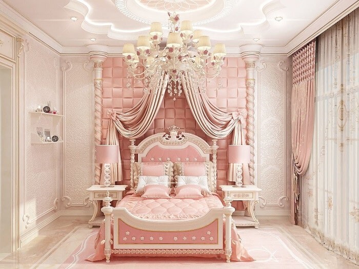 Phòng ngủ công chúa màu hồng hoàng gia 