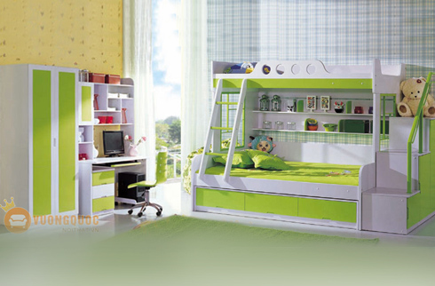 Bộ giường tầng trẻ em sắc xanh tươi mát BABY HC11 