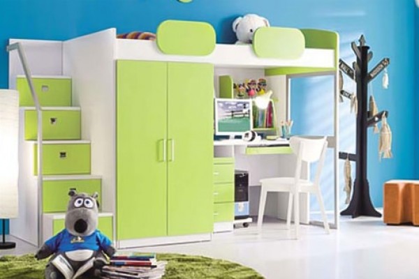 Giường tầng kết hợp bàn học và tủ đồ BABY H-01 dành cho bé trai