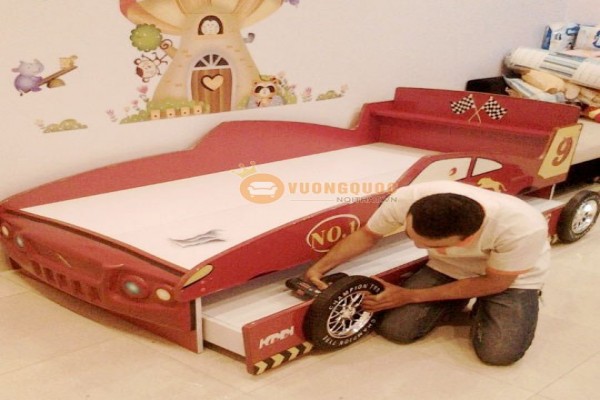 Mẫu giường ngủ ô tô cho bé trai BABY A07-7 bằng gỗ giá rẻ