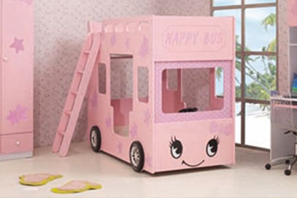 Bộ giường tầng xe bus màu hồng dành cho bé gái BABY N02