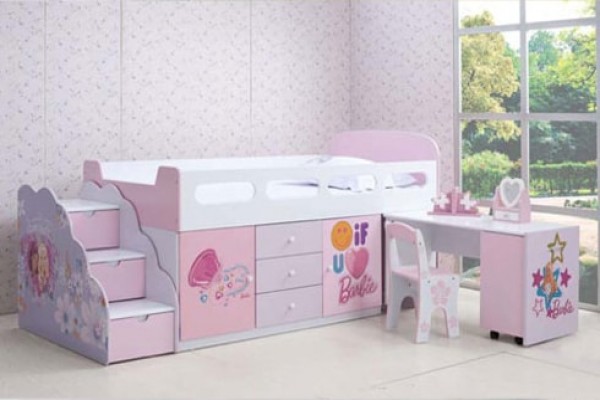 Giường tầng màu hồng kết hợp tủ kéo BABY C21A