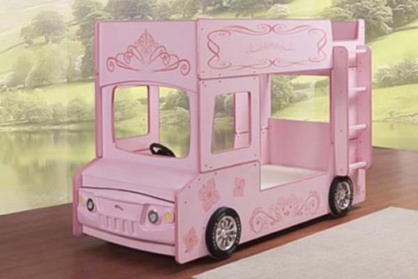 Giường tầng hình ô tô màu hồng cho bé gái BABY D7100