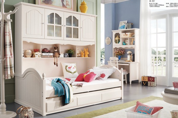 Giường ngủ kết hợp tủ đồ màu trắng cho bé gái JYA12