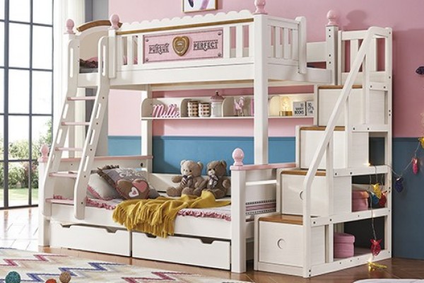 Giường tầng cho bé gái màu trắng hồng dễ thương HPF6613