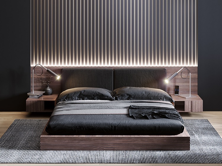 Giường ngủ chung cư màu đen phong cách hiện đại 