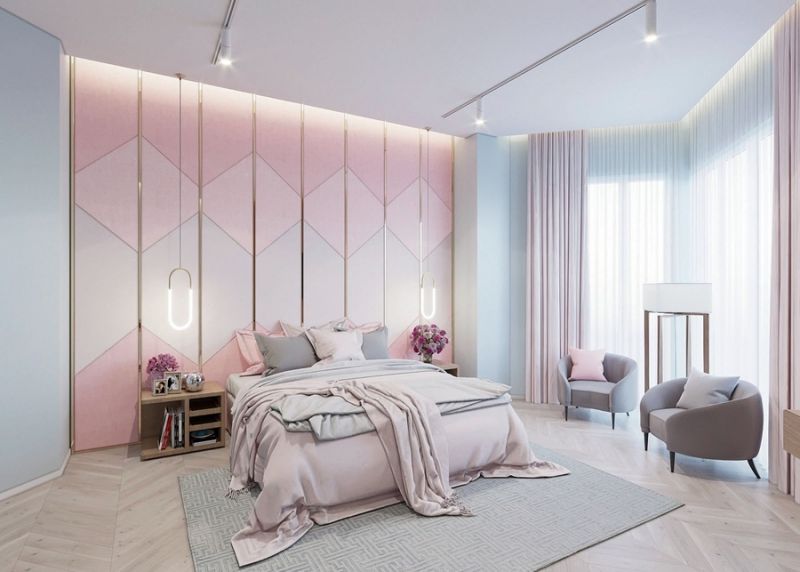 Phòng ngủ hồng xanh nổi bật