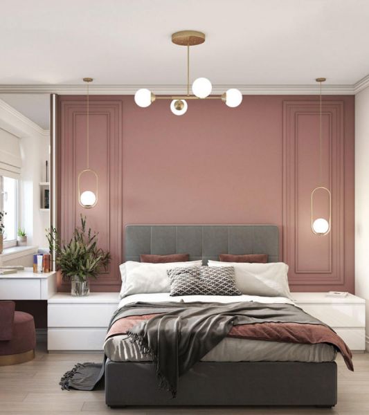 Phòng ngủ màu hồng đất