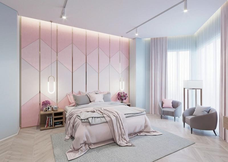 Phòng ngủ màu hồng pastel nữ tính